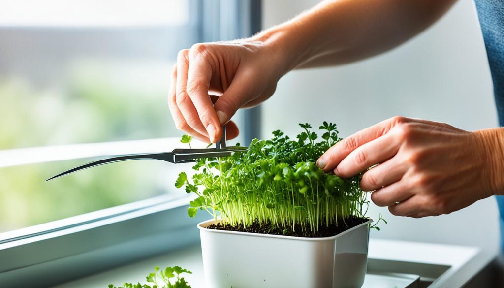 harvesting cilantro microgreens